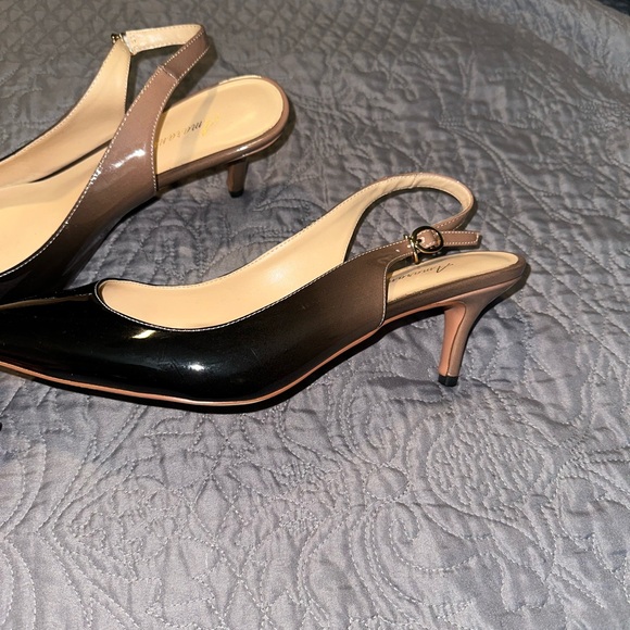 Ombré black/tan kitten heel sling back heels. - Picture 3 of 5